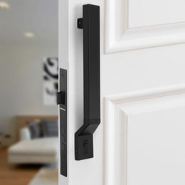 Plantex Door Lock with Handle/15 Inch Door Handle with Lock/Stainless Steel Handle Set for Home/Office/Door Accessories (Pack of 1, Black)