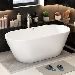 Plantex Freestanding Bathtub For Bathroom/Bath tub for Adults/Deep Soaker Bathtub with Overflow, Popup and Drain Pipe (BSM-203-White-1500mm)
