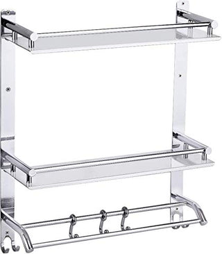 Plantex Stainless Steel Bathroom Organizer/Multipurpose 3 Tier Bathroom Shelf with Towel Hanger and Hooks/Shelf for Washroom