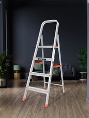 Plantex Legend Aluminium Folding 8 Step Ladder for Home - 8 Step Anti Skid Ladder/Wide Step Ladder (Orange-Silver)