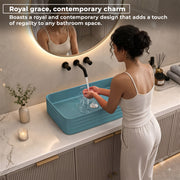 Plantex Ceramic Designer Washbasin for Bathroom/Countertop Bathroom Basin/Rectangle Tabletop Wash Basin for Restaurant/Hotel (Harmony Blue - 26 x 15 x 5 Inch)