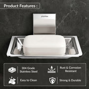 Plantex 304 Grade Stainless Steel Single Soap Dish/Soap Stand/Soap Case/Soap Storage for Bathroom - Crystal (1401-Chrome)