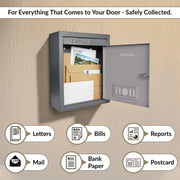 Plantex Wall Mount Letter Box - Suggestion Box/Mail Box/Post Box for Home gate with Secure Key Lock - (Dark Grey) A4 Size