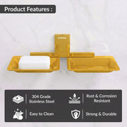Plantex 304 Grade Stainless Steel Double Soap Stand/Dual Soap Dish/Soap Case/Soap Storage/Soap Holder for Bathroom/Bathroom Accessories - Pack of 1 (Crystal, PVD Gold)