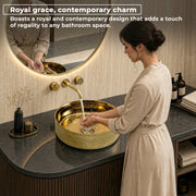 Plantex Ceramic Washbasin/Tabletop Wash Basin/Countertop Vessel Sink for Bathroom/Livingroom Decor - Indo-European Collection (Gold -14.4 x 14.4 x 5 Inch)