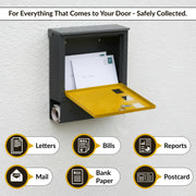 Plantex Heavy Duty GI Steel Letter Box/Suggestion Box/Wall Mount Mail with Magazine Holder/News Paper Holder Box for Home/Office/Hotel - (Yellow & Black)