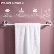 Plantex Stylish & Durable Stainless Steel 24 inch Towel Hanger for Bathroom/Single Towel Rod/Towel Holder for Wash Basin/Bathroom Accessories, Aqua (Chrome)