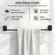 Plantex 304 Garde Stainless Steel 24 inch Towel Bar for Bathroom/Towel Stand/Single Towel Rod/Bathroom Accessories - Darcy (Black)