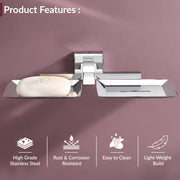 Plantex Aqua Stainless Steel Double Soap Holder for Bathroom/Soap Dish/Soap Stand for Bathroom Accessories - (Chrome)