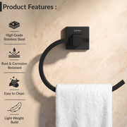 Plantex Stainless Steel Towel Holder for Bathroom/Towel Ring Holder/Napkin Holder for Washbasin/Napkin Ring/Bathroom Accessories – Pack of 1, Aqua (Black)
