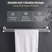 Plantex Stainless Steel Heavy and Sturdy Dual Towel Rod for Bathroom/Towel Hanger/Towel Holder/Bathroom Accessories (24-inch) Chrome Finish
