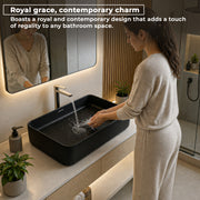 Plantex Black Tabletop Basin for Bathroom/Countertop Wash Basin/Ceramic Bathroom Basin/Washbasin for Restaurant/Hotel (Matt Black Finish - 24 x 13 x 5 Inch)