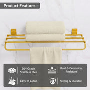 Plantex 304 Grade Stainless Steel 24-Inch Bathroom Towel Rack/Towel Bar/Towel Stand/Towel Rod/Bathroom Accessories (Crystal - PVD Gold)