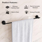 Plantex 304 Grade Stainless Steel Towel Hanger for Bathroom/Holder Stand/Single Towel Rod/Bathroom Accessories - Niko (Black)