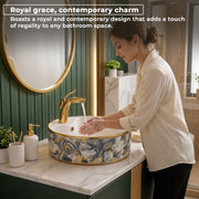 Plantex Table Top Wash Basin For Bathroom/Small Basin for Handwash/Countertop Washbasin - Indo-European Collection (16 x 16 x 6 Inch)