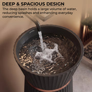 Plantex Round Pedestal Basin for Bathroom/Acrylic Resin & Quartz Designer One Piece Pedestal Free Standing Wash Basin for living Room/Hotel (Black-17x17x33.5 inch)