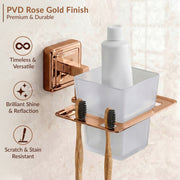 Plantex 304 Grade Stainless Steel Glass Toothbrush Holder/Stand/ABS Toothpaste Stand/Tumbler Holder for Bathroom - Decan (Rose Gold)