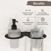 Plantex Soap Dispenser with Tumbler Holder/Stainless Steel 2 in 1 Liquid Soap Dispenser/Hand Wash Dispenser with Tooth Brush Holder for Wall Mount/Bathroom Accessories (Black)