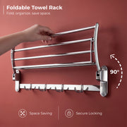 Plantex Towel Hanger for Bathroom/Stainless Steel Folding Towel Holder Stand/Towel Rack for Bathroom (18 Inch-Chrome Finish)