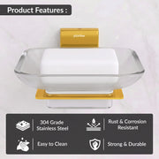 Plantex 304 Grade Stainless Steel Glass Soap Dish/Soap Stand/Soap Holder/Bathroom Accessories - Crystal (PVD Gold)
