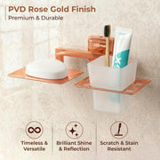 Plantex 304 Stainless Steel Decan Rose Gold Soap and Brush Holder Stand for Bathroom/Soap Stand/Tooth Brush Holder - Bathroom Accessories