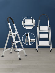 Plantex Surestep 3 Step Aluminum Ladder for Home Use/Wide Anti-Slip Steps/Foldable Ladder with Anti Skid PVC Shoes, 3 Steps Kitchen Stool (Anodize-Silver)