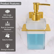 Plantex 304 Grade Stainless Steel Liquid Soap Dispenser for Bathroom/Frosted Glass Shampoo Dispenser/Hand wash/Bathroom Accessories - Pack of 1 (Crystal, PVD Gold)