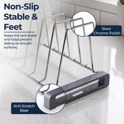Plantex Durable Stainless Steel Plate Stand for Kitchen Cabinet/10 Slot Plate Oraganizer for Kitchen/8 Inch Thali Stand with Anti-Scratch Base(Size-8Inches, Slot- 10, Pack of 1)