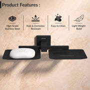 Plantex Stainless Steel Double Soap Holder for Bathroom/Soap Case/Dual Soap Dish/Bathroom Accessories - Aqua (Black)