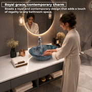 Plantex Ceramic Basin for Bathroom/Table Top Ceramic Basin/Washbasin for Bathroom - (BOAT-NS-553-Marble Finish, 16 x 13 x 5.5 Inch)