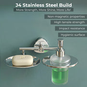 Plantex J4 Stainless Steel Soap Dish with Liquid Dispenser/Soap Stand for Bathroom Wall Mount/Shampoo Dispenser/Bathroom Accessories (Chrome Finish) Angel