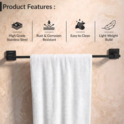 Plantex Stainless Steel 24 Inch Single Towel Rod for Bathroom/Towel Hanger/Bathroom Towel Holder/Towel Bar/Bathroom Accessories - Aqua (Black) Pack of 1
