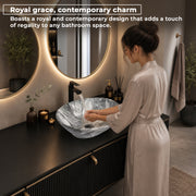 Plantex Ceramic Basin for Bathroom/Table Top Ceramic Basin/Washbasin for Bathroom - (BOAT-NS-552-Marble Finish, 16 x 13 x 5.5 Inch)