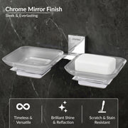 Plantex 304 Grade Stainless Steel and Frosted Glass Double Soap Dish/Soap Stand/Soap Storage/Dual Soap Holder for Bathroom/Bathroom Accessories - Crystal (Chrome)