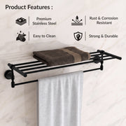Plantex 304 Grade Stainless Steel Towel Rack for Bathroom/Towel Stand/Hanger/Bathroom Accessories - Niko (24 Inch-Black)