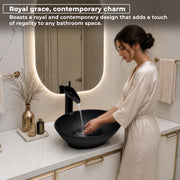 Plantex Ceramic Wash Basin for Bathroom/Table Top Ceramic Basin/Washbasin for Bathroom - (BOAT-NS-BLACK-Marble Finish,16 x 13 x 5.5 Inch)