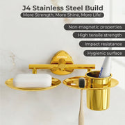 Plantex Soap Dish with Tumbler Holder/J4 Stainless Steel 2in1 Soap Dish with Tumbler Stand/Soap Case/Toothbrush Holder for Bathroom - Pack of 1 (R-217A, Gold)