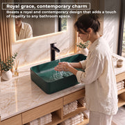 Plantex Ceramic Basin/Tabletop Wash Basin for Bathroom/Rectangle Over Counter Vessel Sink for Restaurant/Hotel (Matt Green, 24 x 14 x 4.5 Inch)