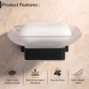 Plantex Stainless Steel Glass Soap Dish for Bathroom/Soap Holder/Soap Case/Soap Stand for Kitchen/Bathroom Accessories - Aqua (Black)