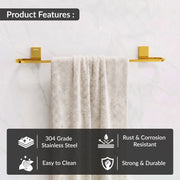 Plantex 304 Grade Stainless Steel 24 inch Single Towel Rod for Bathroom/Hand Towel Holder/Towel Hanger/Bathroom Accessories, Crystal (PVD Gold)