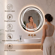 Plantex Glass Lighting Mirror With 3 Lighting Option/Smart Wall Mount Mirror Shatterproof For Living Room/Bedroom/Dressing Room - Round Shape (24 Inch), White