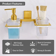 Plantex 304 Grade Stainless Steel Glass Liquid Dispenser with Tumbler Holder/Toothbrush Holder/Shampoo Dispenser for Washbasin/Kitchen/Bathroom Accessories - Pack of 1 (Crystal, PVD Gold)