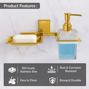 Plantex 304 Grade Stainless Steel Soap Holder with Liquid Dispenser/Shampoo Dispenser/Bathroom Accessories - Crystal (PVD Gold)