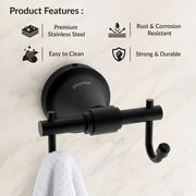 Plantex 304 Grade Stainless Steel Hooks for Hanging Clothes and Towel in Bathroom/Living Room - Niko (Black)