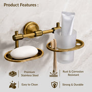 Plantex Niko Stainless Steel 304 Grade 2in1 Soap Dish with Tumbler Holder/Soap Stand/Tooth Brush Holder/Bathroom Accessories (Brass Antique)