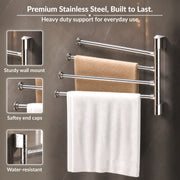 Plantex Stainless Steel 4-Arm Bathroom Swing Hanger Towel Rack/Towel Holder for Bathroom/Towel Stand/Bathroom Accessories