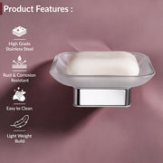 Plantex Stainless Steel Glass Soap Holder for Bathroom/Soap Dish/Soap Case/Soap Stand for Kitchen/Bathroom Accessories - Pack of 1 (Aqua, Chrome)