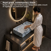 Plantex Ceramic Table Top Wash basin For Bathroom/Hand Wash Sink/Rectangle Countertop Washbasin For Home/Office/Hotel - (Marble White)
