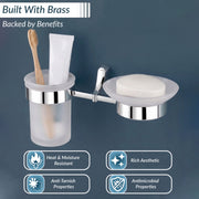 Plantex Rich Brass Bathroom Accessories - Unique Tooth Brush Holder/Tumbler Holder/Toothpaste Holder(Chrome)