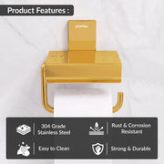 Plantex 304 Grade Stainless Steel Tissue Paper Roll Holder/Toilet Tissue Holder with Mobile Stand/Bathroom Accessories (Crystal, PVD Gold)